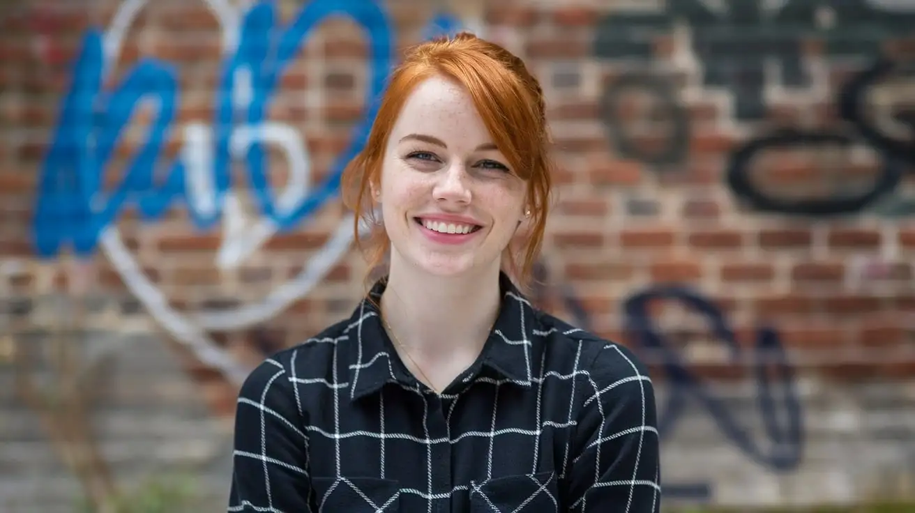 Emma stone, 18 yo, smiling, by Vivian Maier