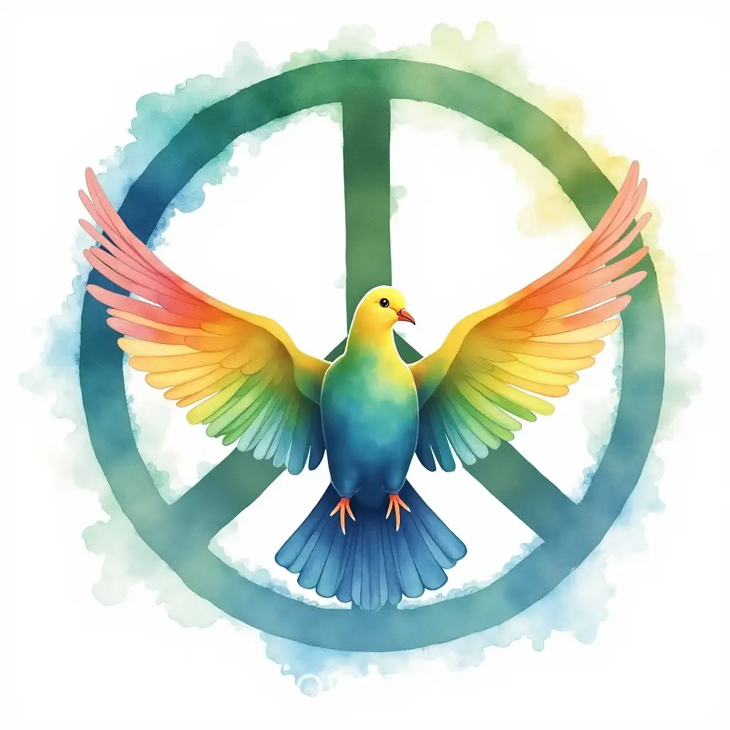 Vibrant-Watercolor-Peace-Symbol-with-Radiant-Pigeon