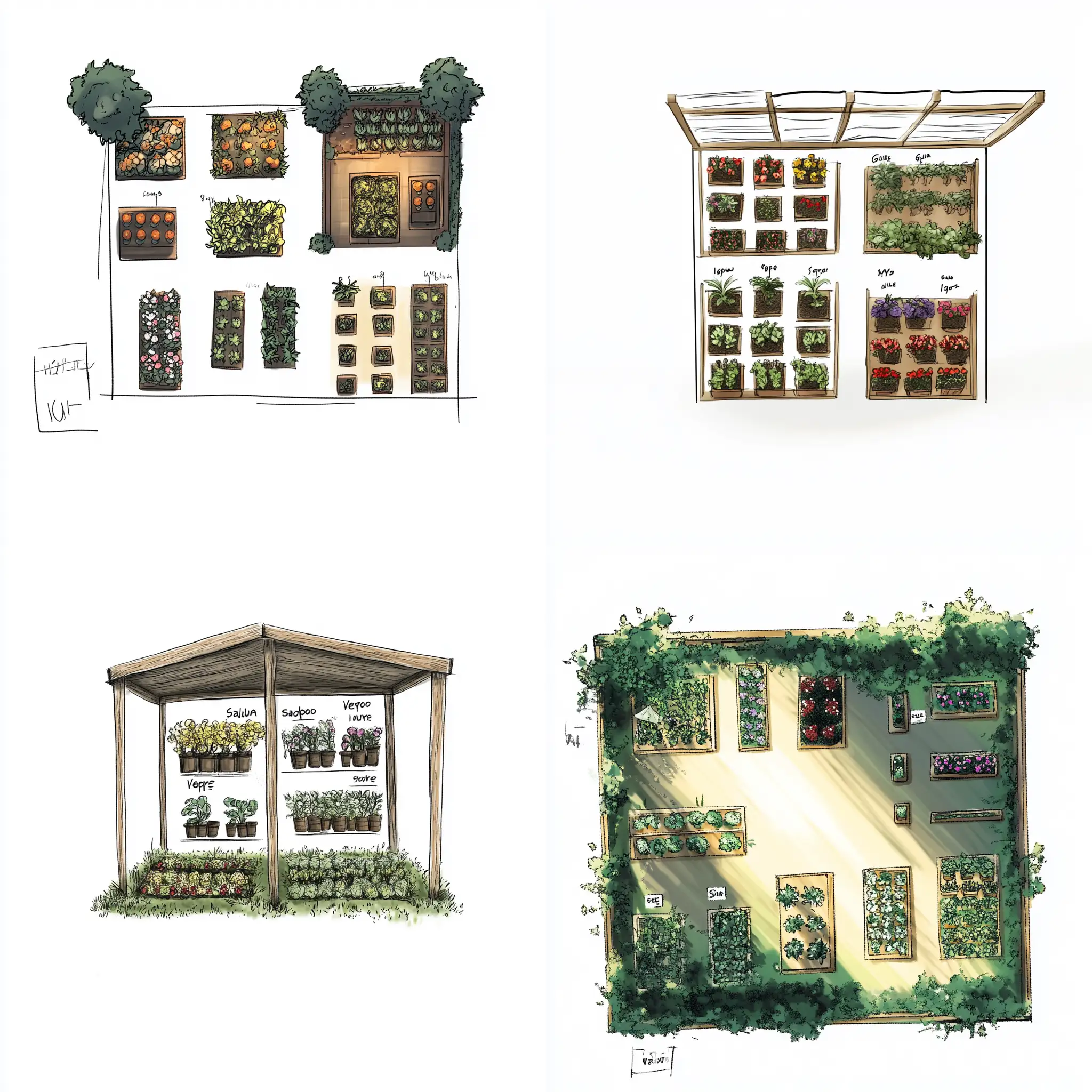 Tranquil-Garden-Plot-with-Flower-Pots-Vegetables-and-Fruit-Plants-Under-Soft-Lighting