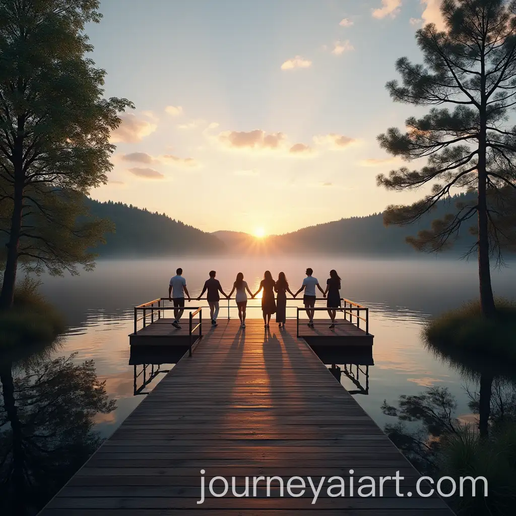 People-Dancing-on-Dock-by-Lake-at-Sunset