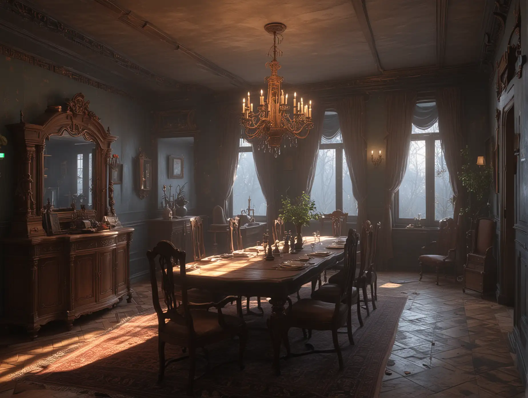 PhantasmagoriaInspired-3D-Game-Decor-in-an-Old-Mansion-Dining-Room-with-CRT-Filter-Effects