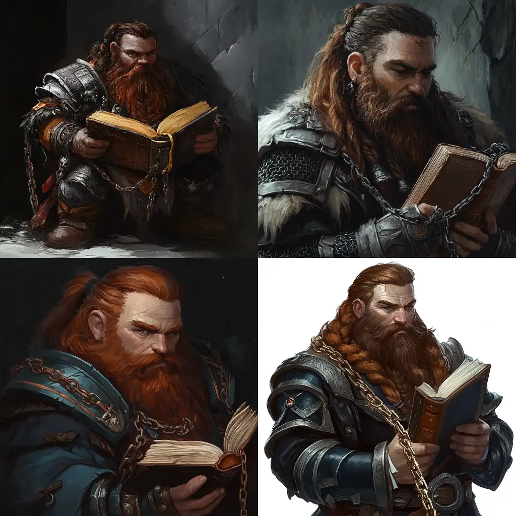 Dwarf-with-Ginger-BeardFantasy-Dwarf-Character-with-Dark-Ginger-Beard-and-Book-in-Chains