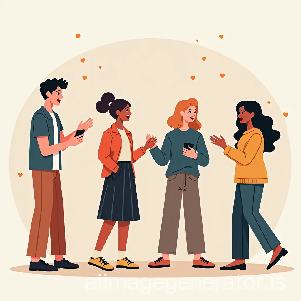 Illustration of a group of teenagers interacting in a positive and welcoming environment, that represents they listen and understand