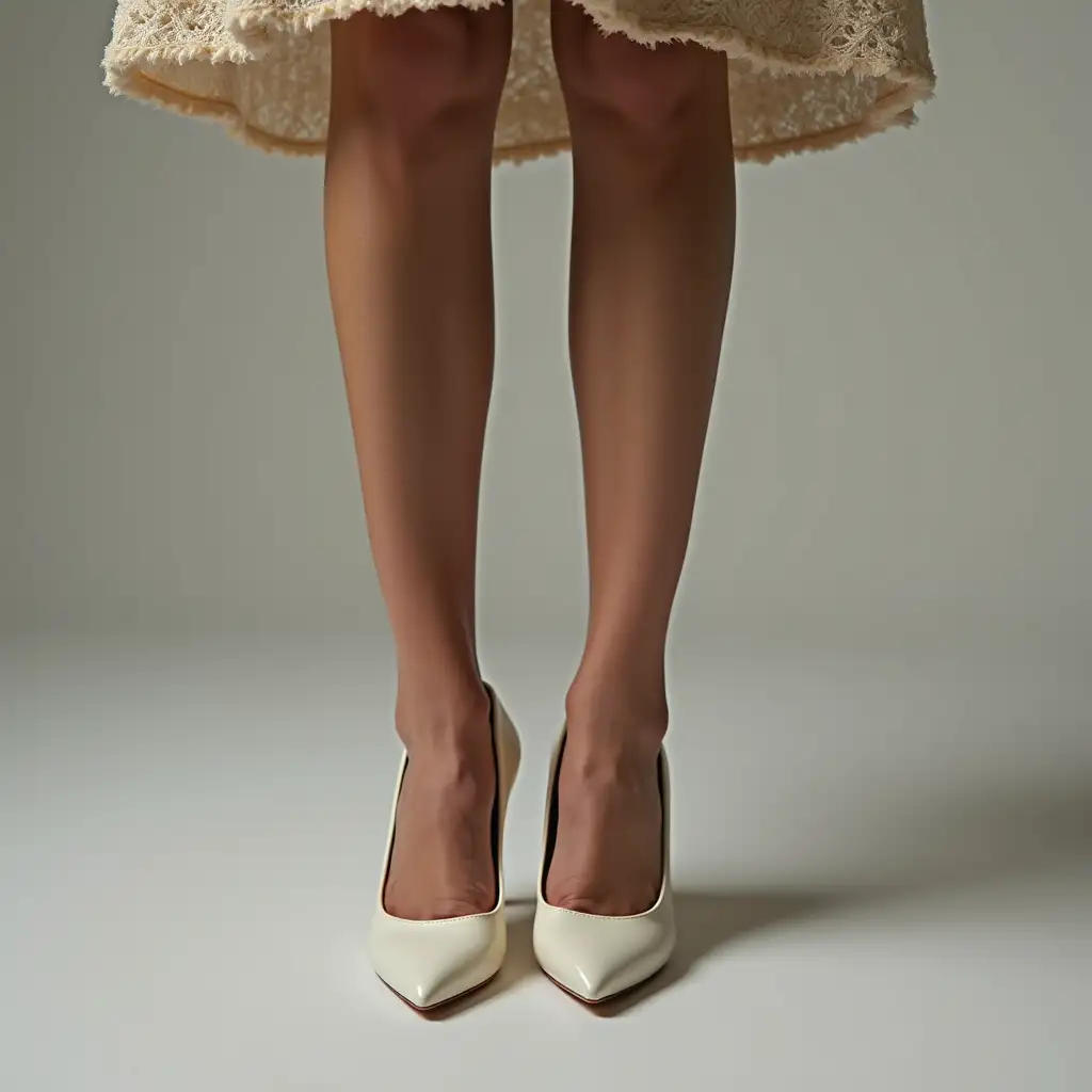 Woman-Standing-inWoman-in-white-pumps-White-Pumps-Facing-Forward