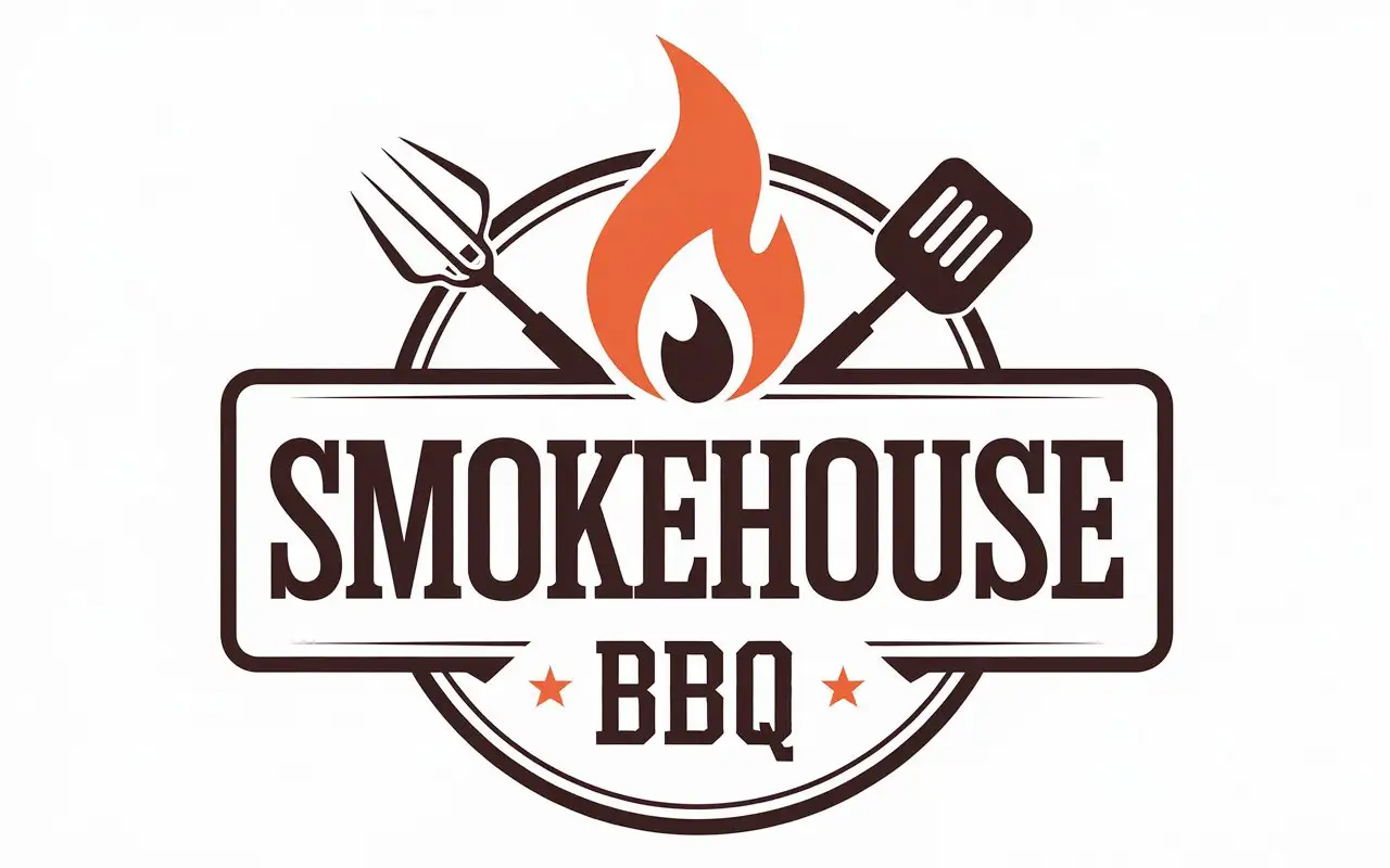 Stylized-Smokehouse-BBQ-Logo-with-Flame-and-Grilling-Tools