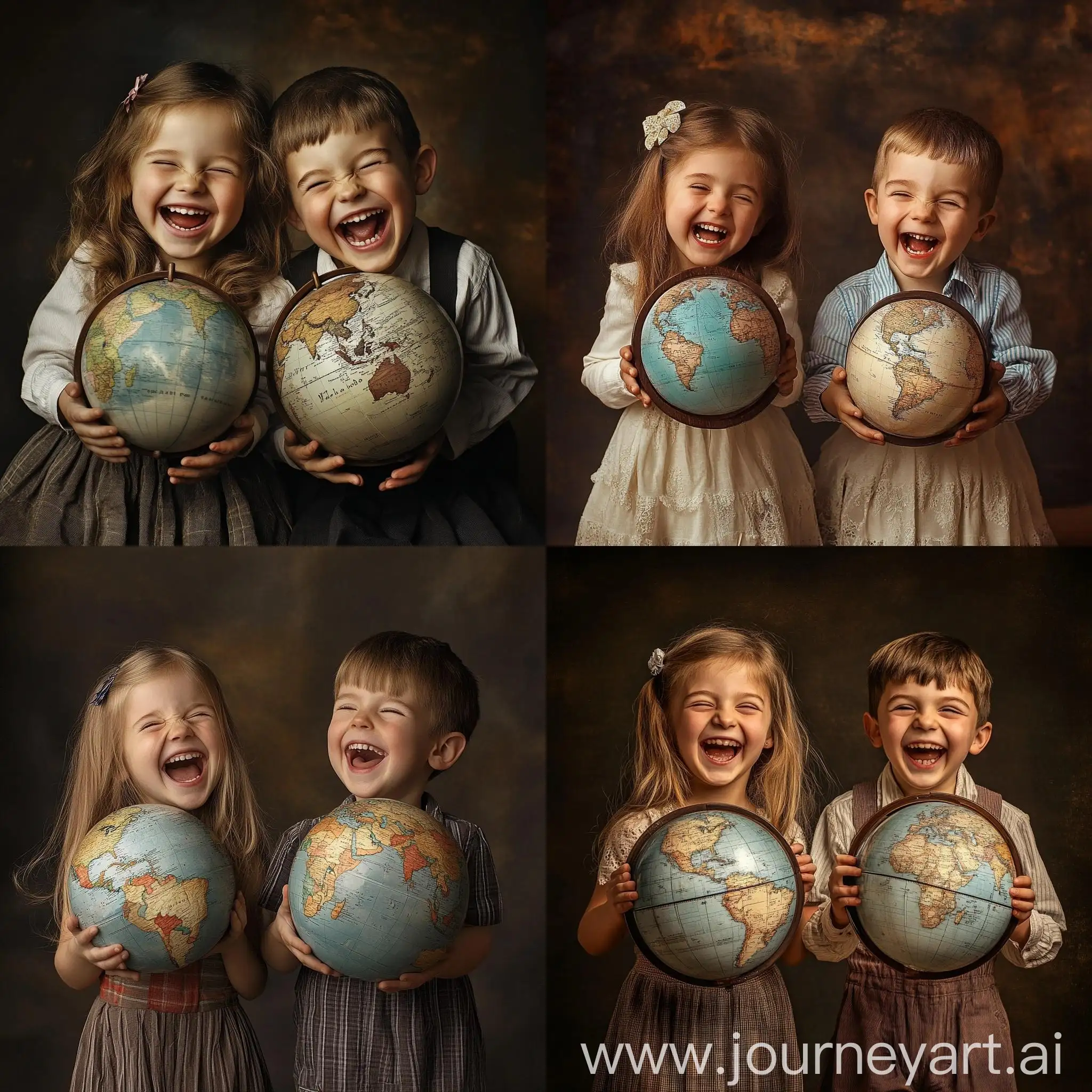 Laughing-Children-Holding-Globes-Joyful-Boy-and-Girl-with-Globes