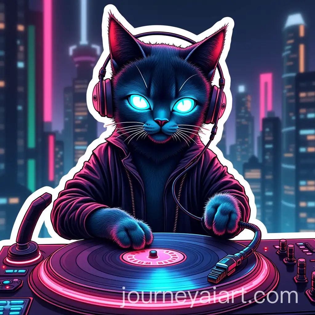 Futuristic-Cyberpunk-Cat-DJ-Spinning-Neon-Vinyl-in-Neon-Cityscape
