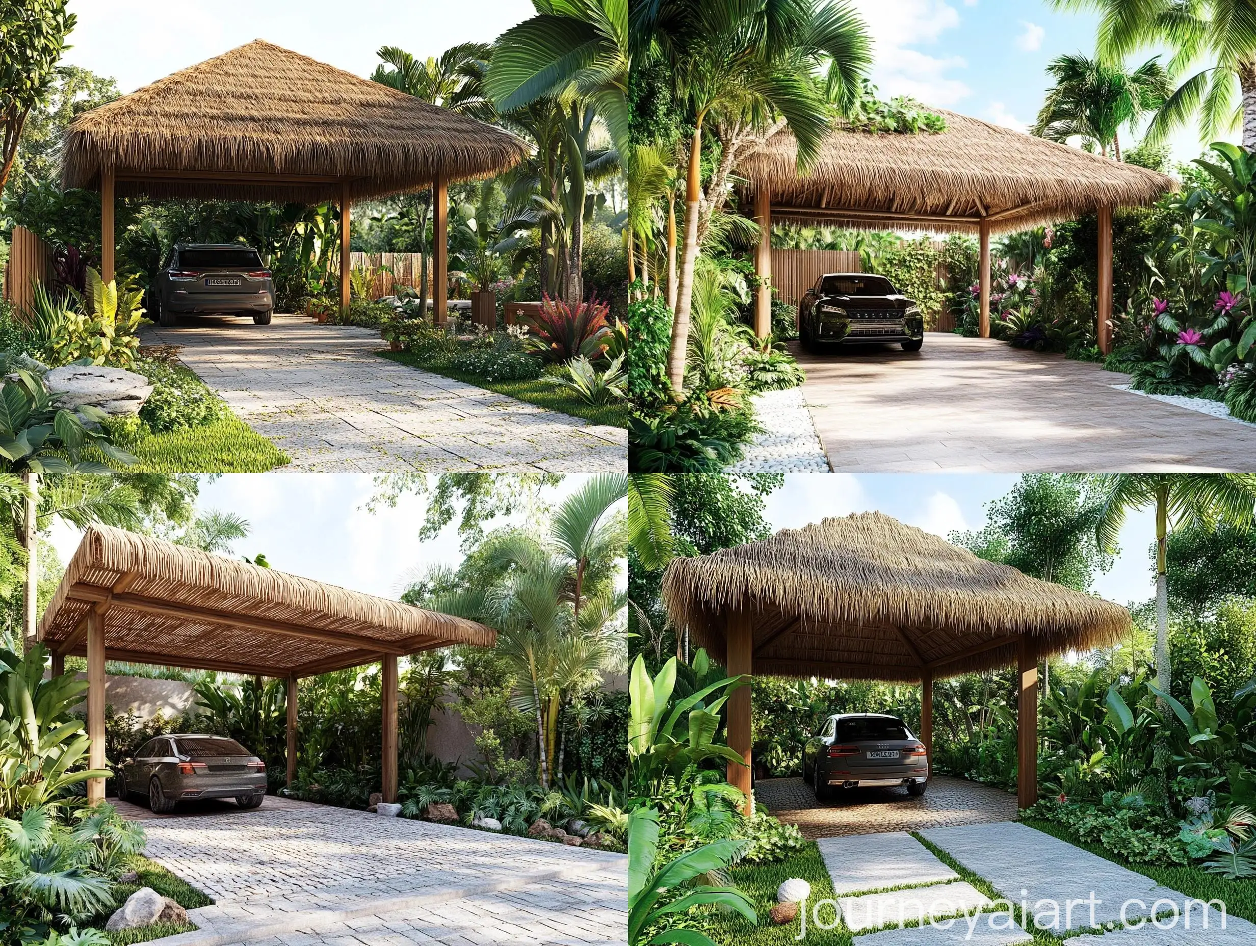 Tropical-Thatched-Roof-Carport-with-Bamboo-Accents-and-Lush-Garden