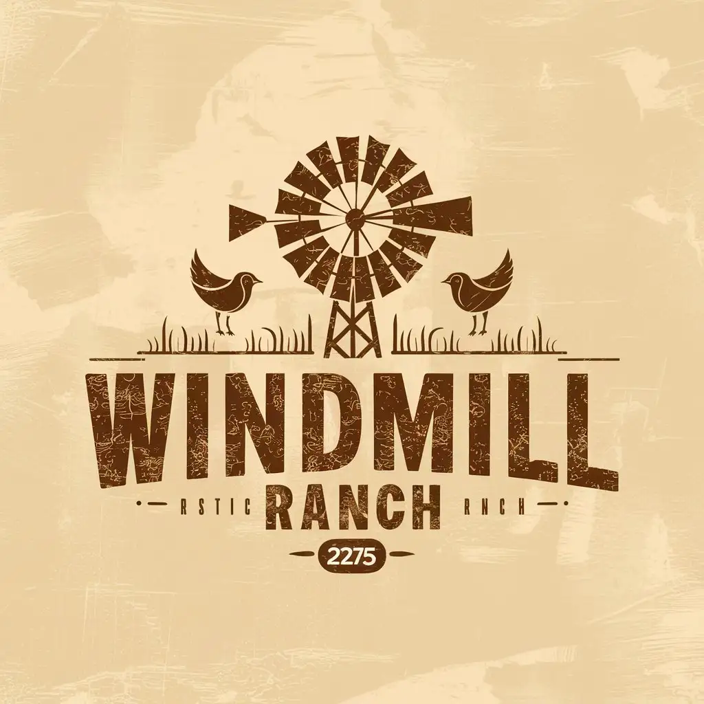 LOGO Design For Rustic Windmill Ranch VintageInspired with Birds and Nostalgic Countryside Feel