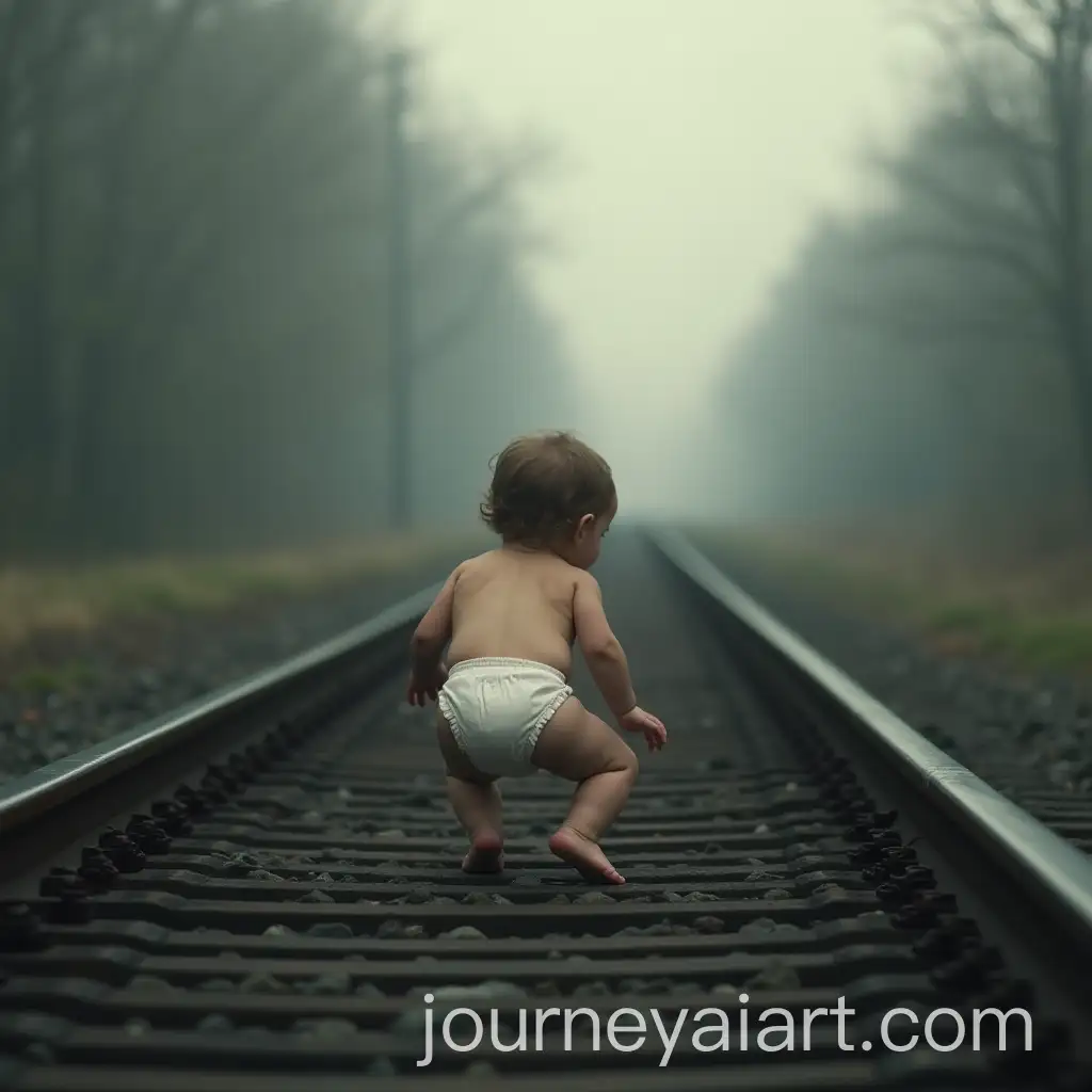Realistic-Baby-CrawAI-Image-Prompt-Expansionling-Alone-on-Railway-Track-in-Daylight-with-Cinematic-Atmosphere