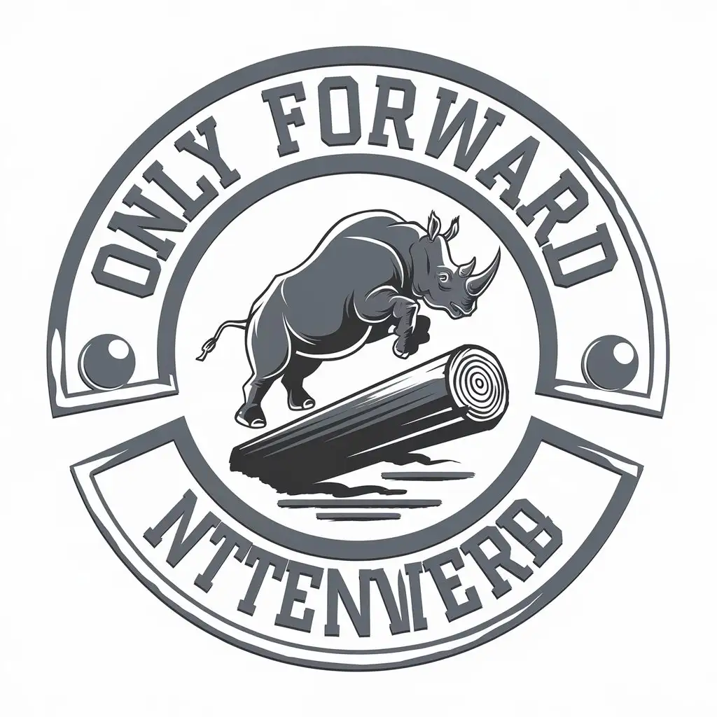 a vector logo design,with the text "only forward", main symbol:rhinoceros jumping,complex,be used in Internet industry,clear background