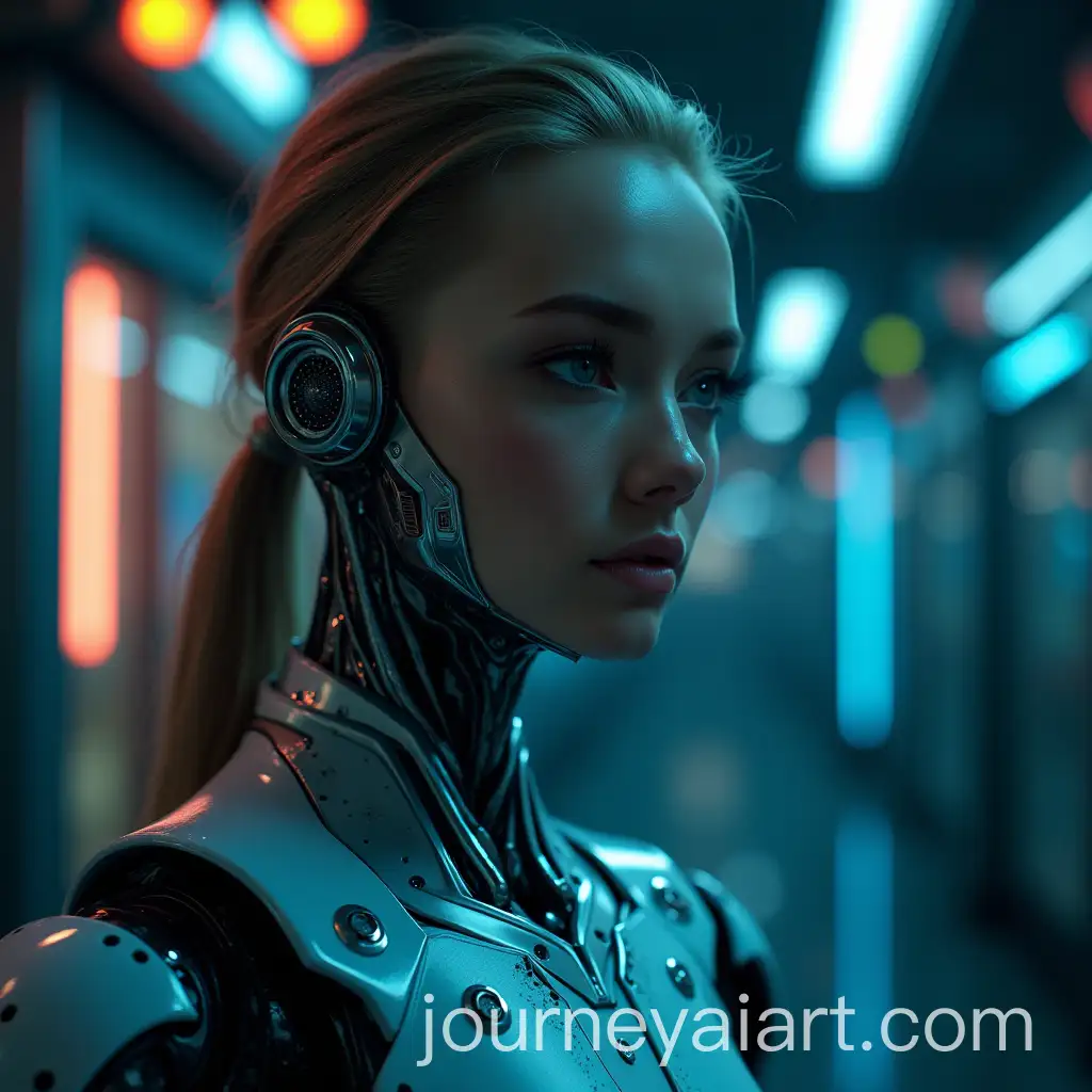 Hyperrealistic-Female-Android-with-Futuristic-Armor-and-Neon-SciFi-Backdrop