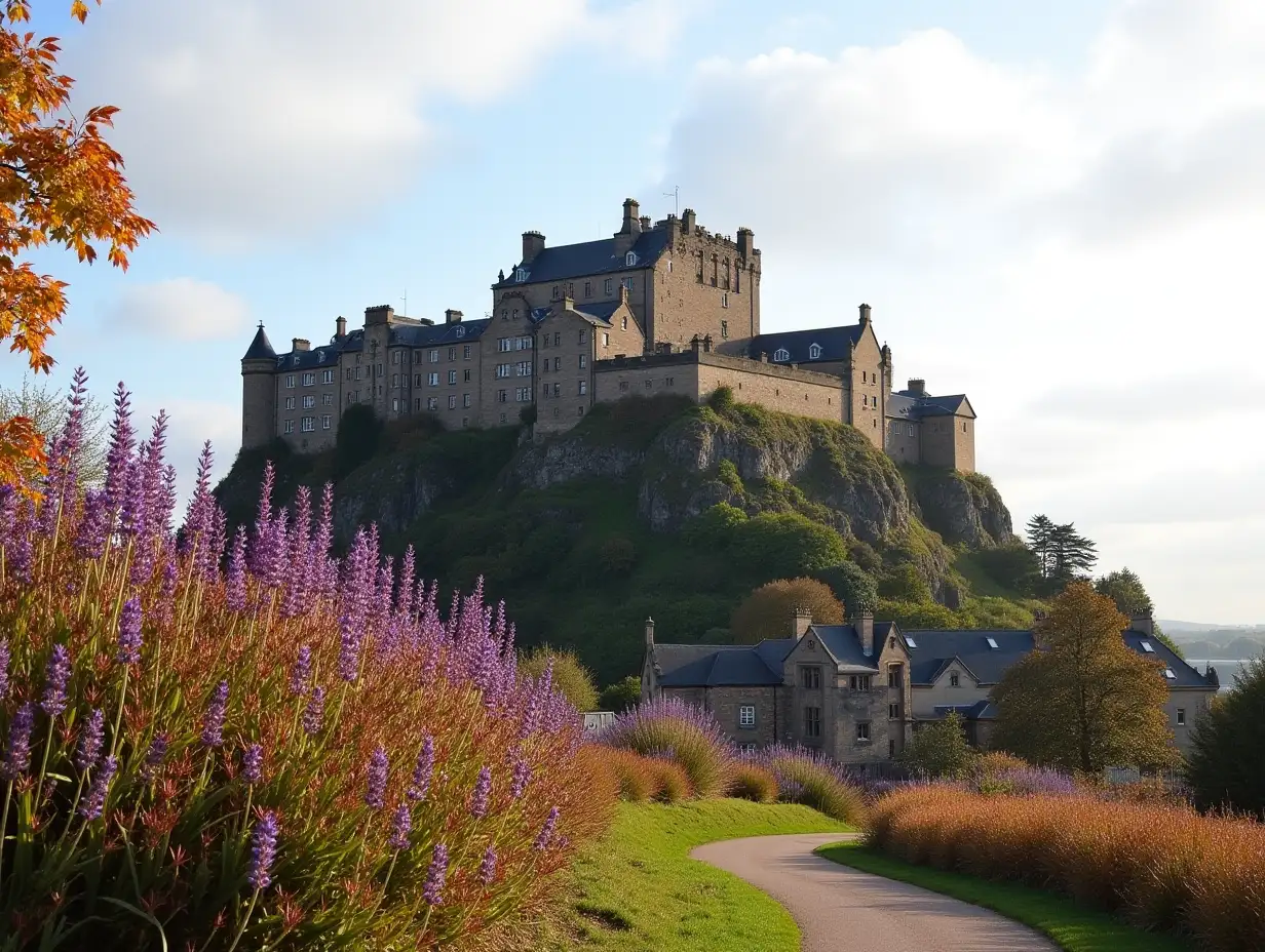 Autumnal-Edinburgh-Castle-Amidst-a-Sea-of-Violet-Flowers