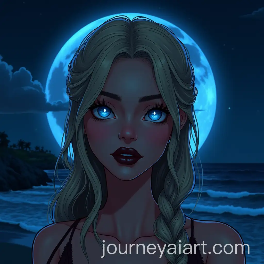 Nordic-Goddess-on-a-Caribbean-Beach-Under-a-Total-Eclipse