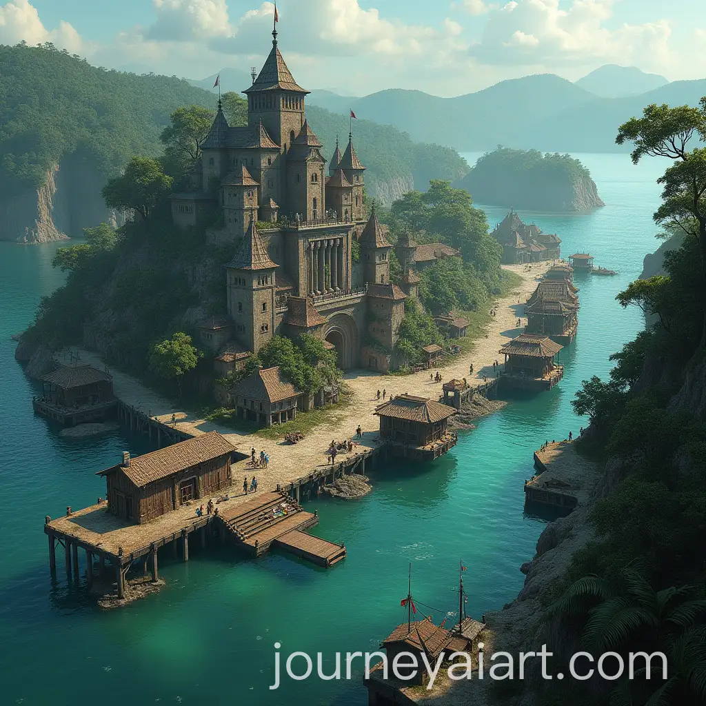 German-Pirate-City-by-the-Ocean-with-Tropical-Forests-and-a-Bustling-Dock