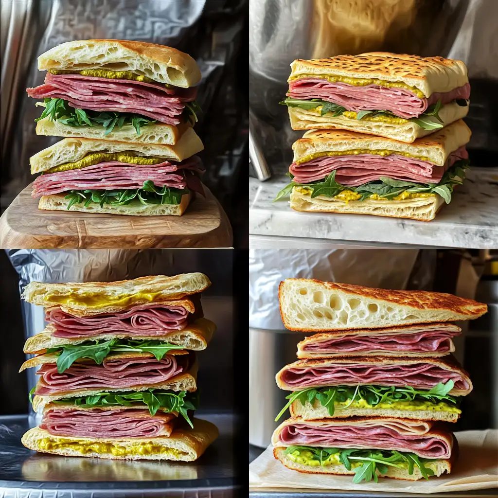 Succulent-Focaccia-Sandwich-with-Pastrami-Mustard-and-Arugula