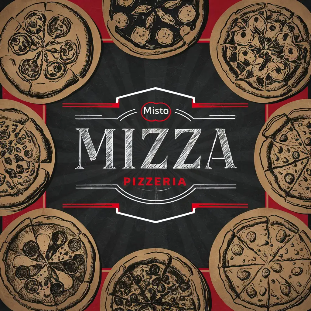 Modern Sketched Pizza Menu Cover in Black and Red