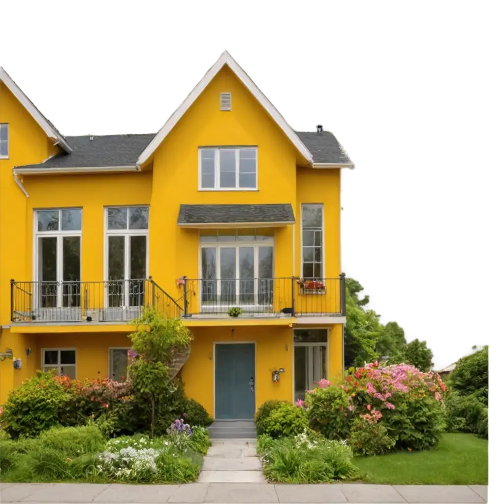Create-a-Stunning-PNG-Image-of-a-Yellow-Townhouse-with-a-Flowery-Garden