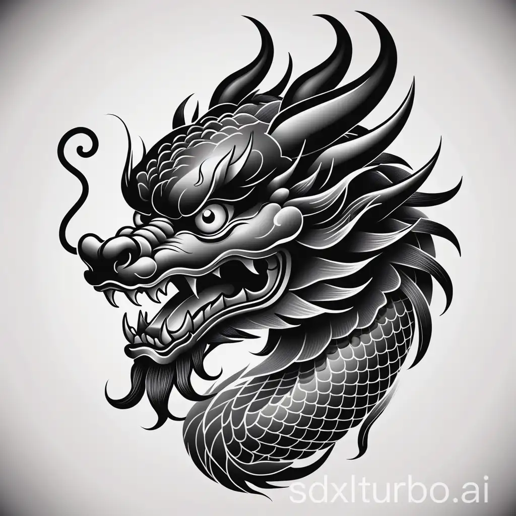 a traditional Chinese dragon head as tattoo motif in black