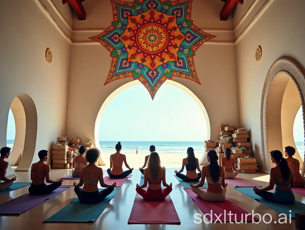 Stylish-Yoga-Class-in-a-Colorful-Temple-with-Mandala