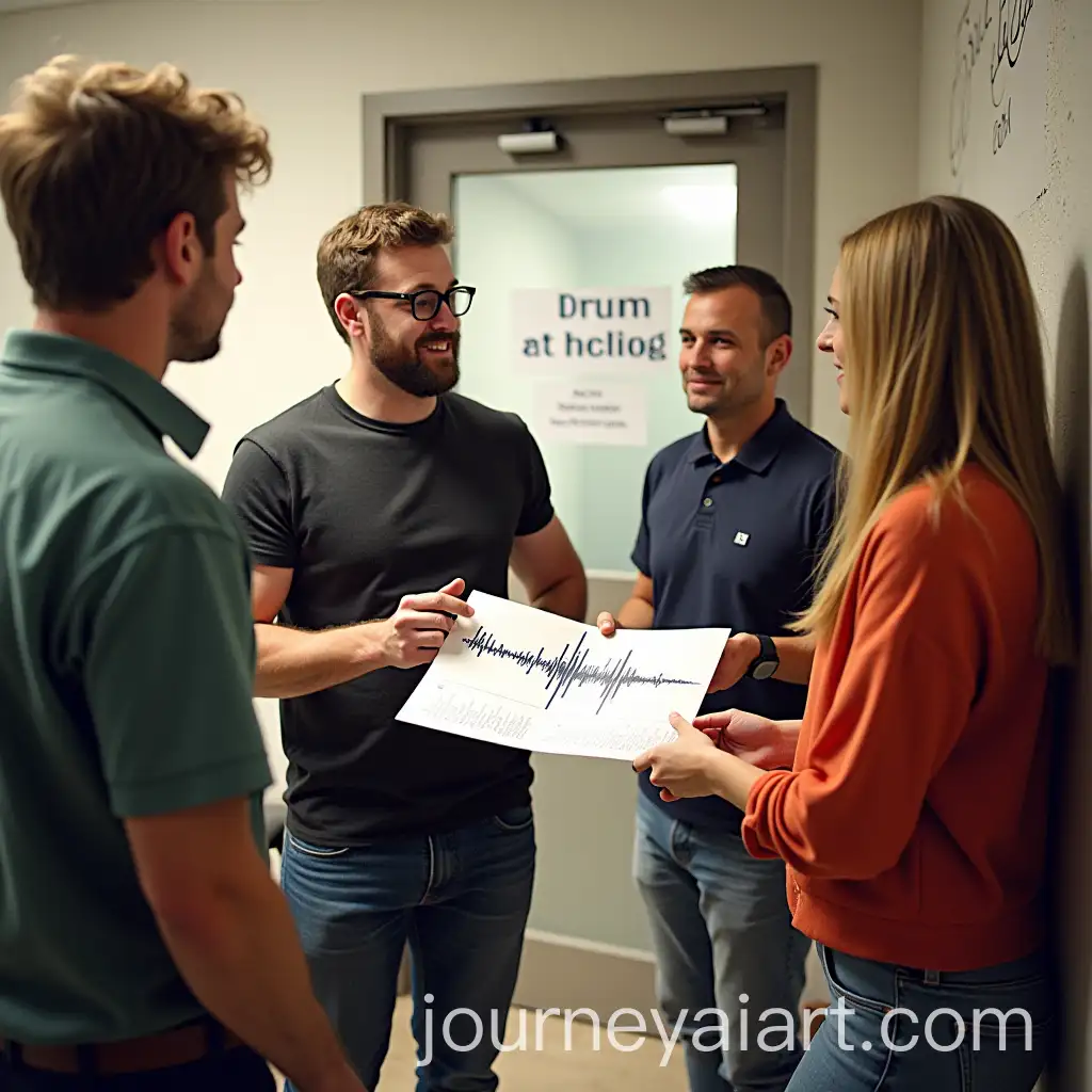 Group-Discussion-at-Door-with-Audio-Waveform-Booklet