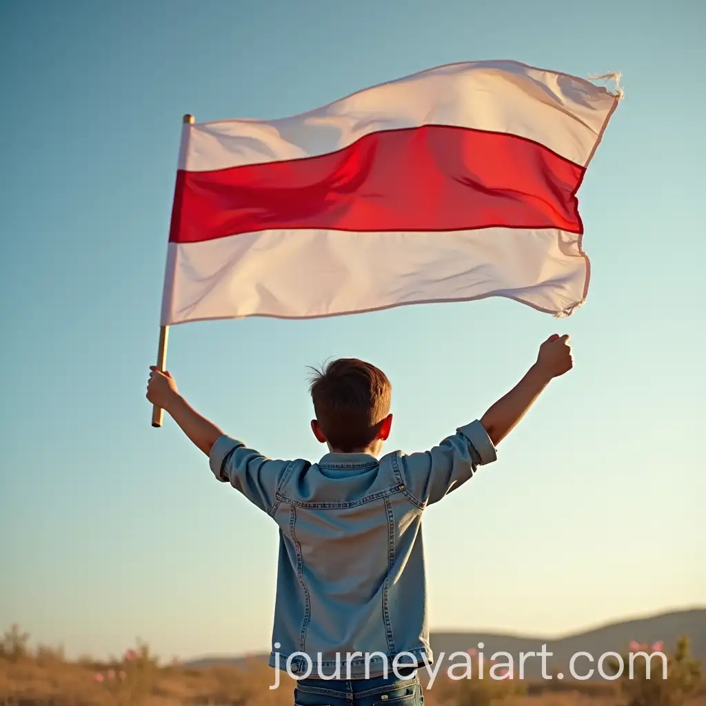 Boy-Holding-Flag-with-Hand-Raised-in-the-Air