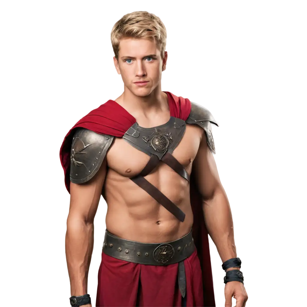 PNG-Image-Spartan-Warrior-with-Undercut-Haircut-and-Blonde-Hair-Red-Armor-Details