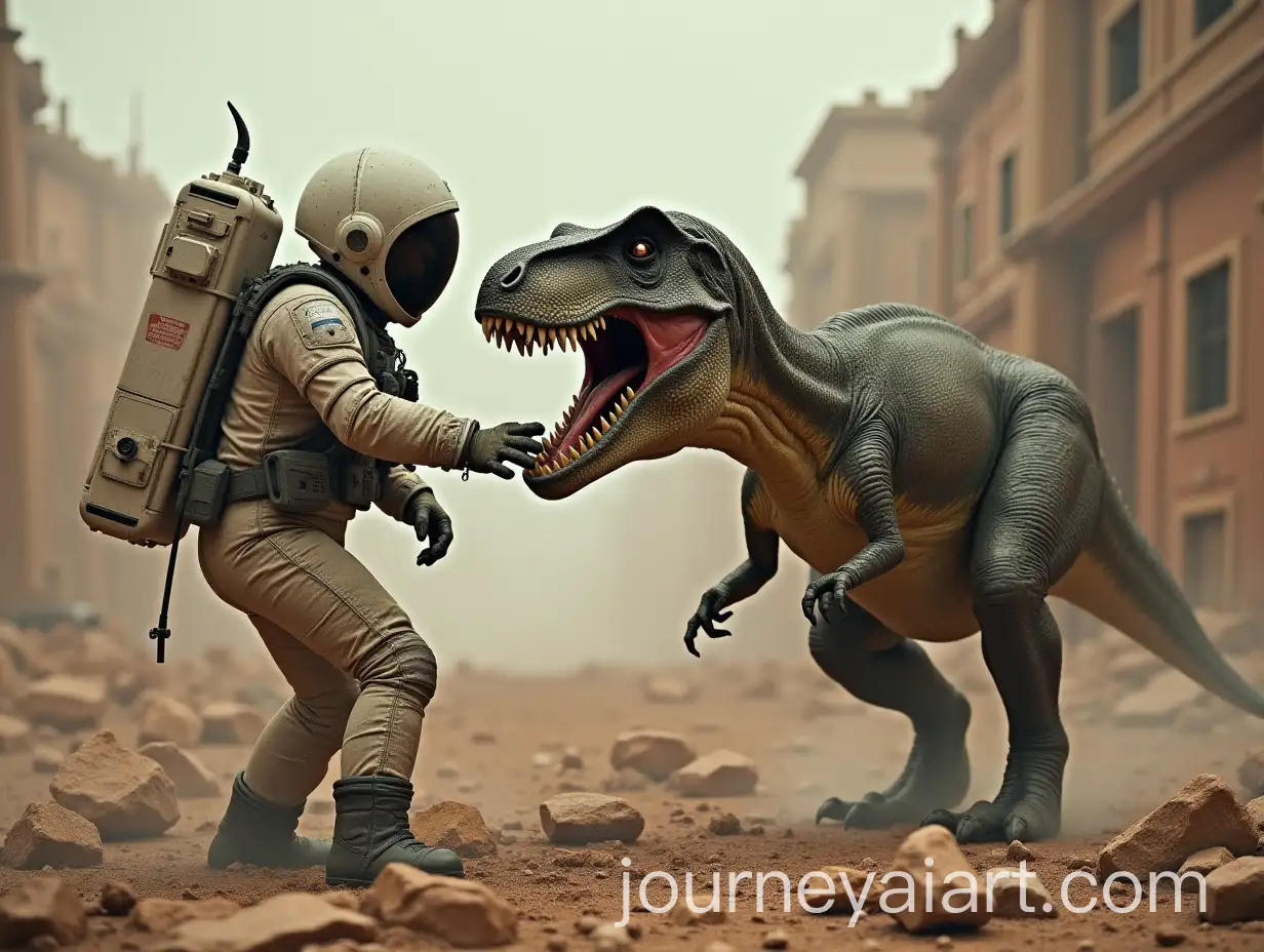 Dinosaur-Fighting-Astronaut-in-a-Destroyed-Environment-with-Realistic-Details