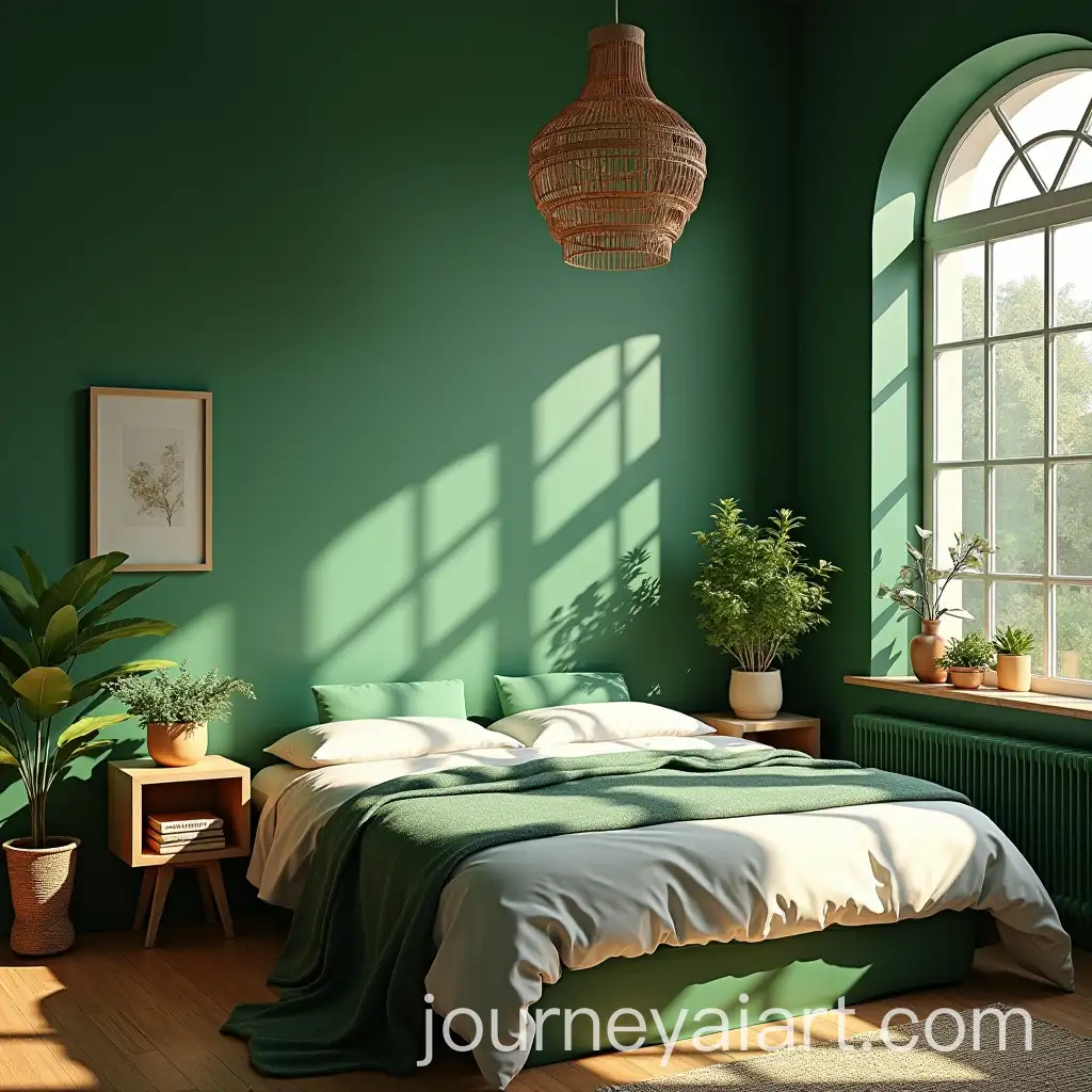 Bohemian-Bedroom-with-Green-Accents-and-Gold-Accessories