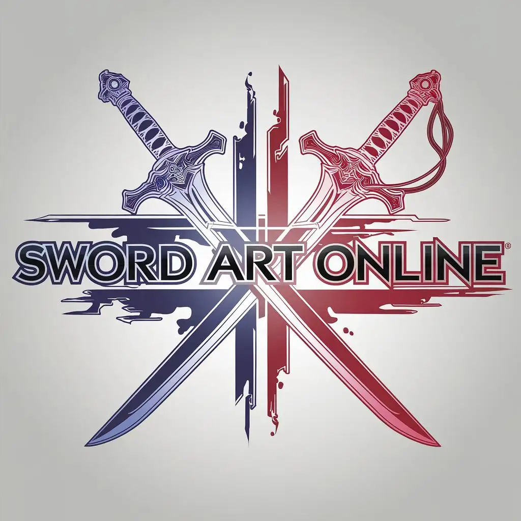 a vector logo design,with the text "Sword Art Online", main symbol:Two swords of Kirito, sword art online, anime, Kiroto Kirigaya,Moderate,clear background