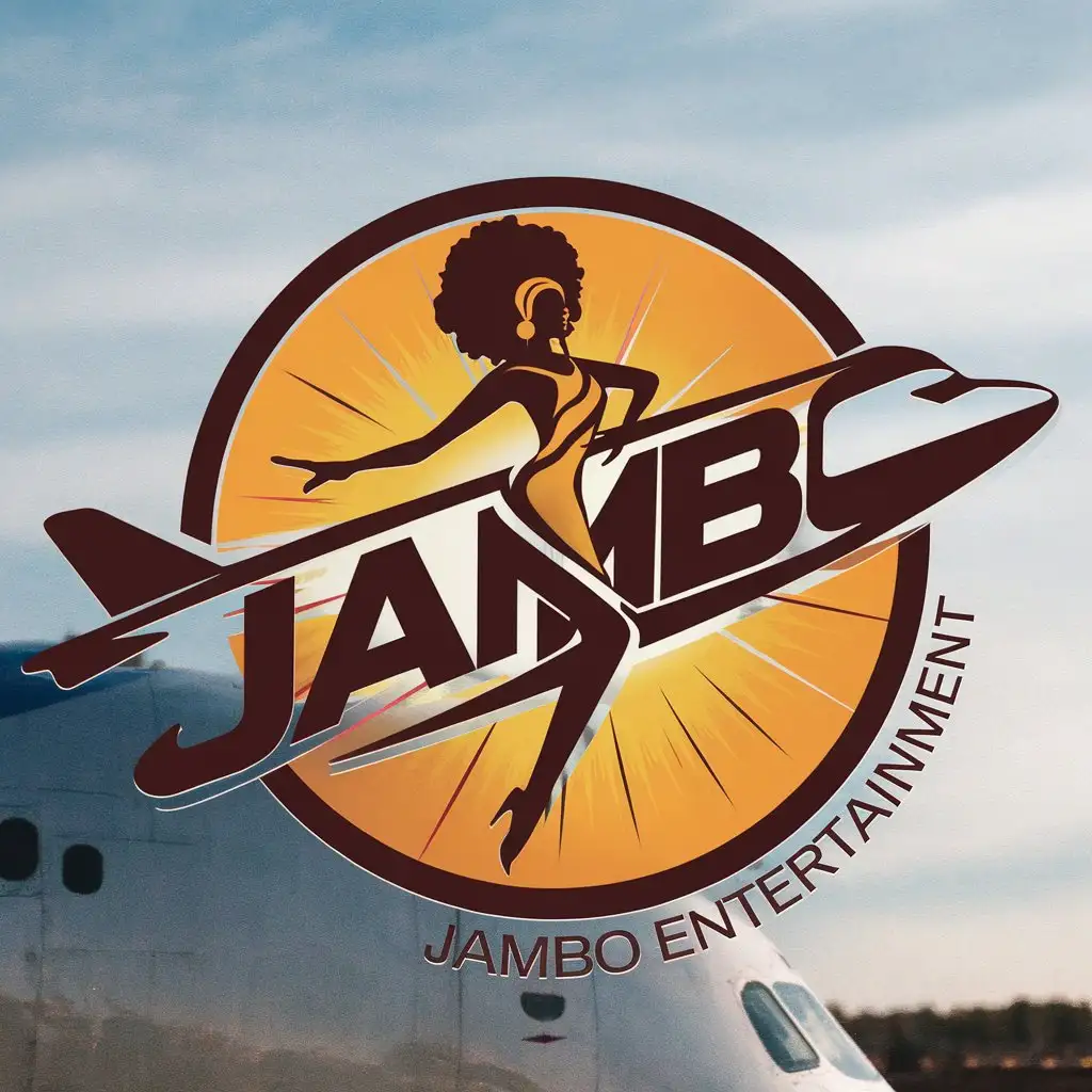 LOGO Design for JAMBO Afro Women Dancing on a Plane with Bold Typography for Entertainment Theme