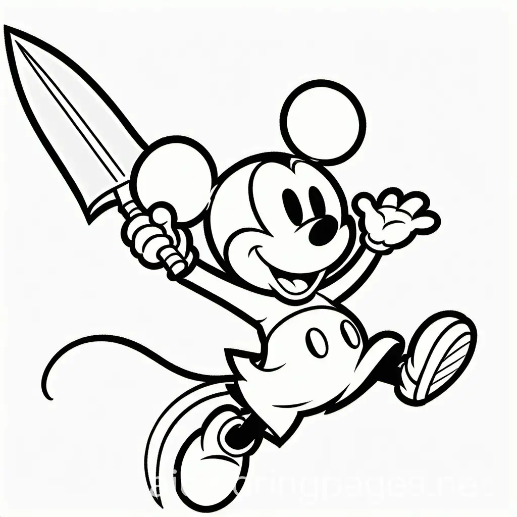 Mickey-Mouse-Chasing-Cat-with-Knife-Coloring-Page