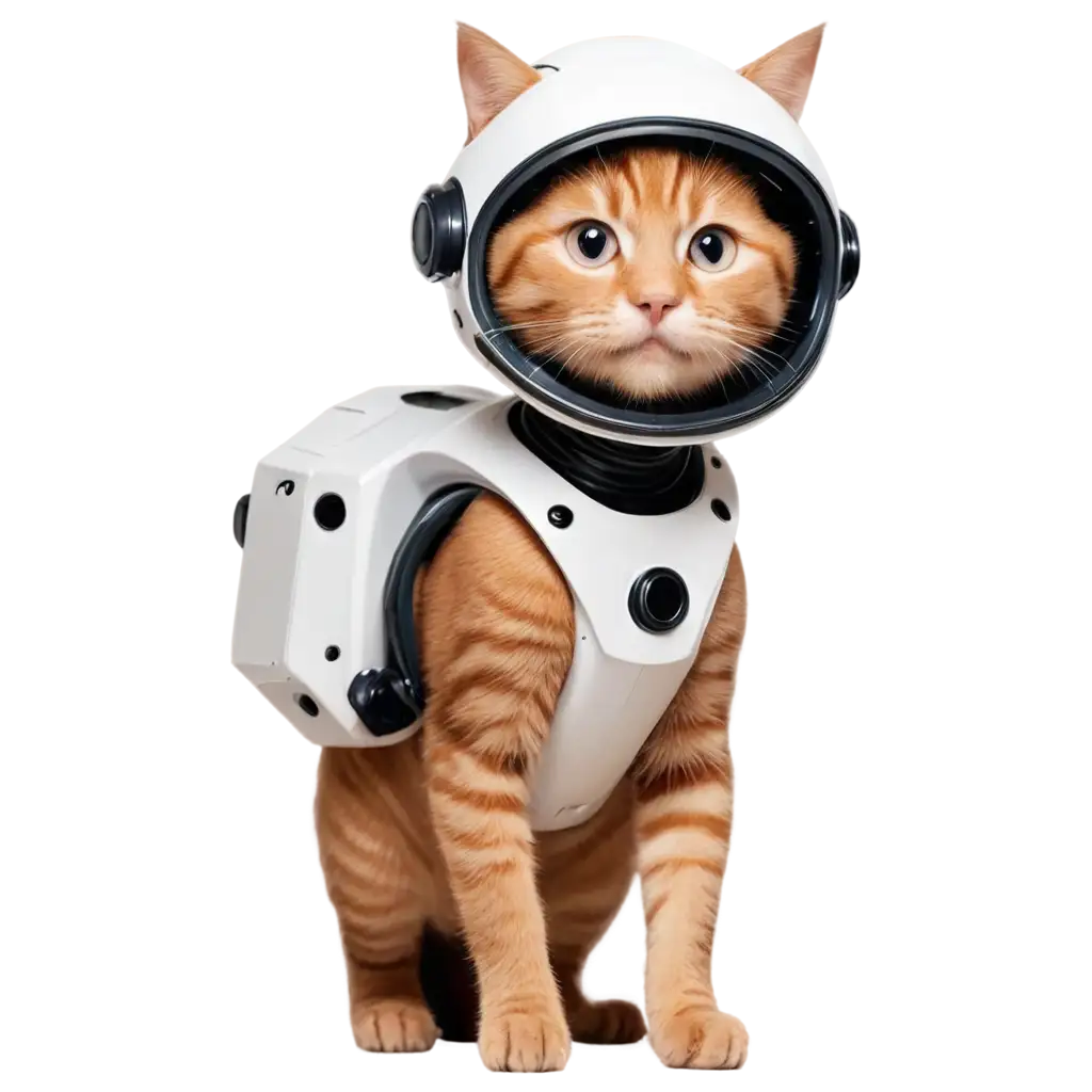 Cute-Ginger-Cat-DressedPNG-Image-Usage-Analysis-as-a-Robot-with-Space-Helmet-PNG-Format-Transparent-Background