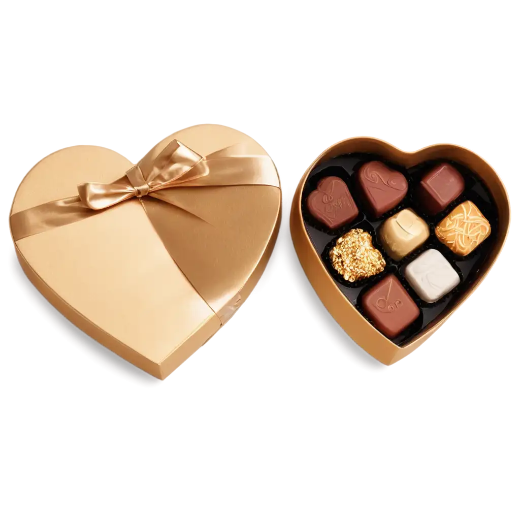 HeartShaped-Chocolate-Box-PNG-with-Assorted-Chocolates-and-Gold-Wrapping-High-Quality-Image-for-Various-Uses