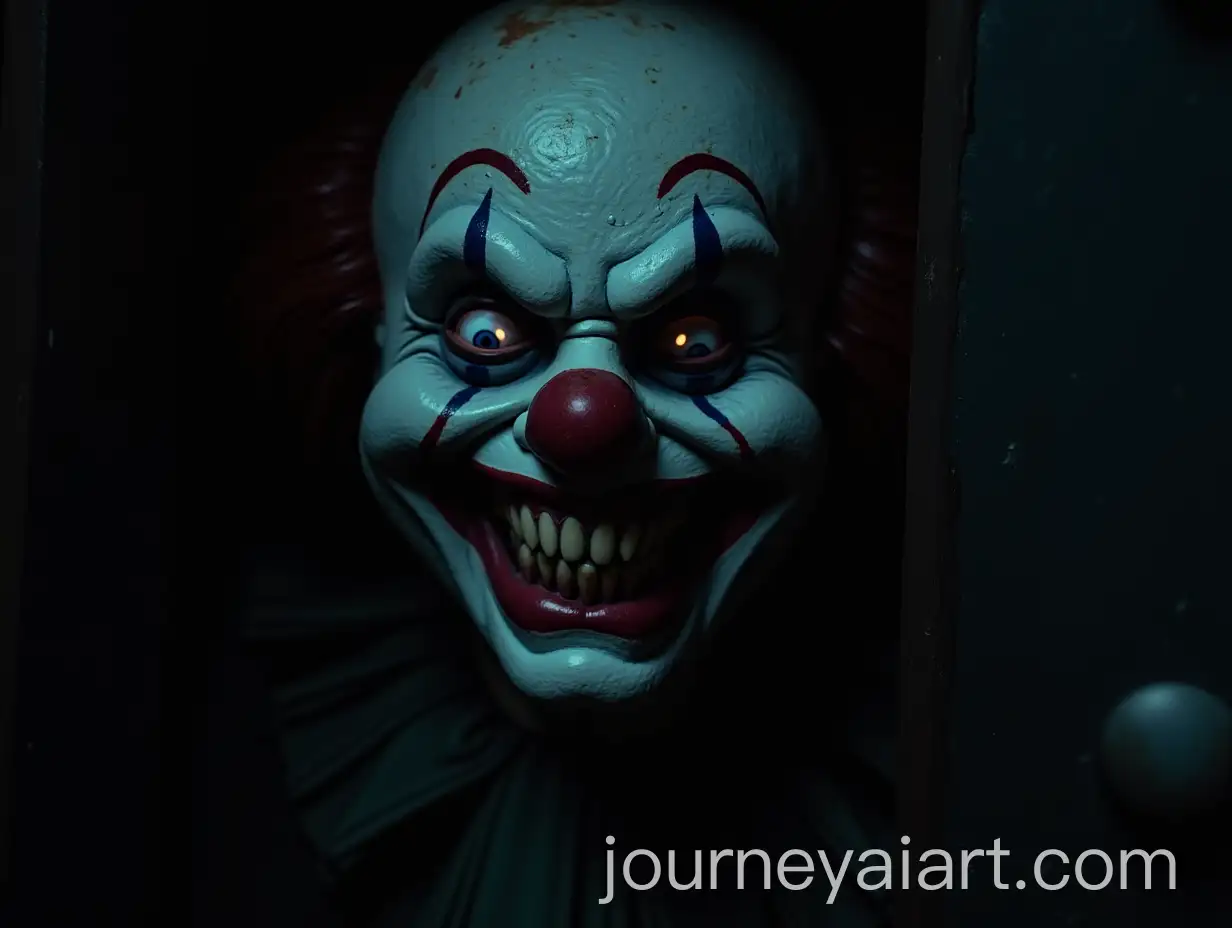 Terrifying-Clown-Face-Emerging-from-Darkness-with-Sinister-Grin-and-Glowing-Eyes