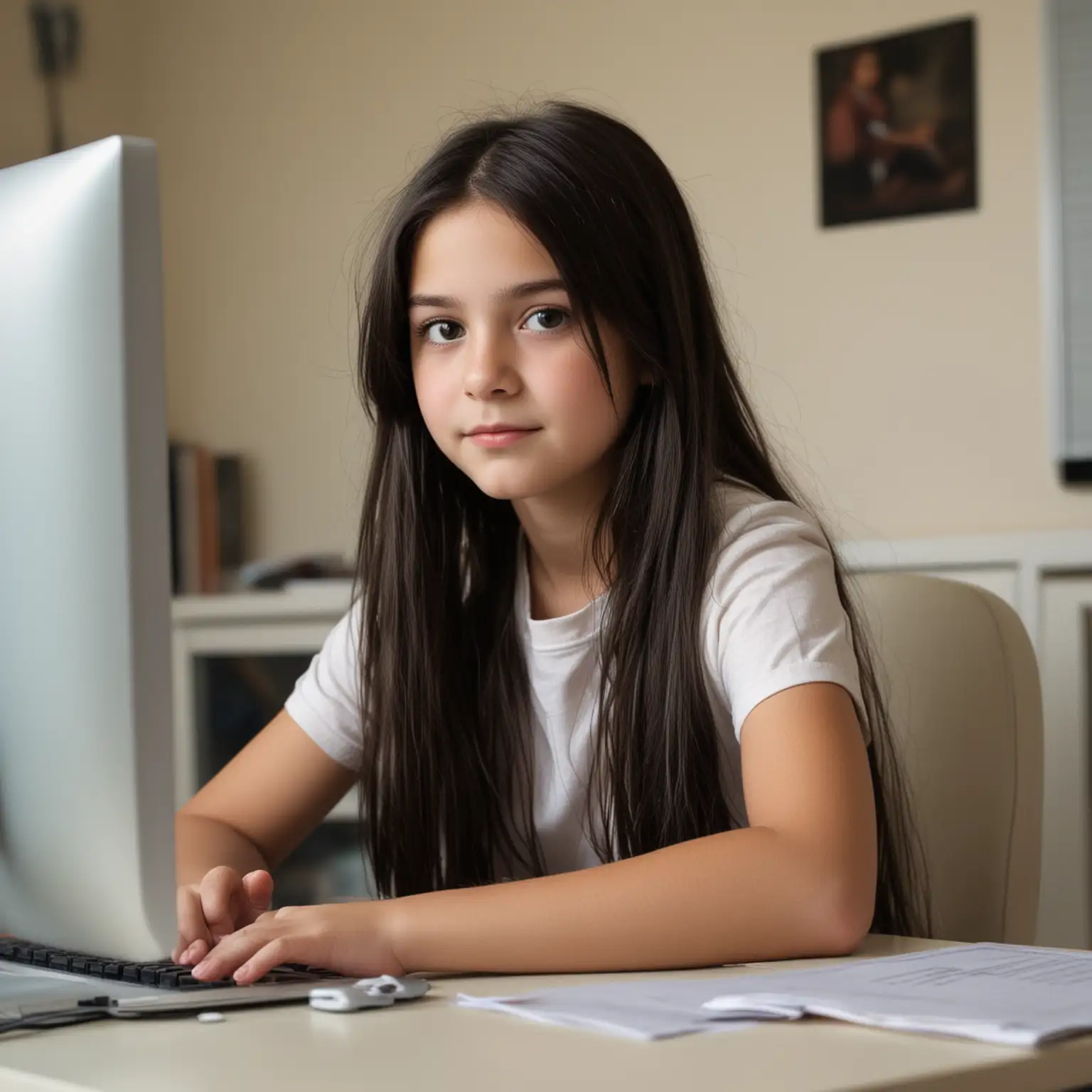 Young-Girl-Working-on-Computer-Simple-Beauty-at-Her-Desk