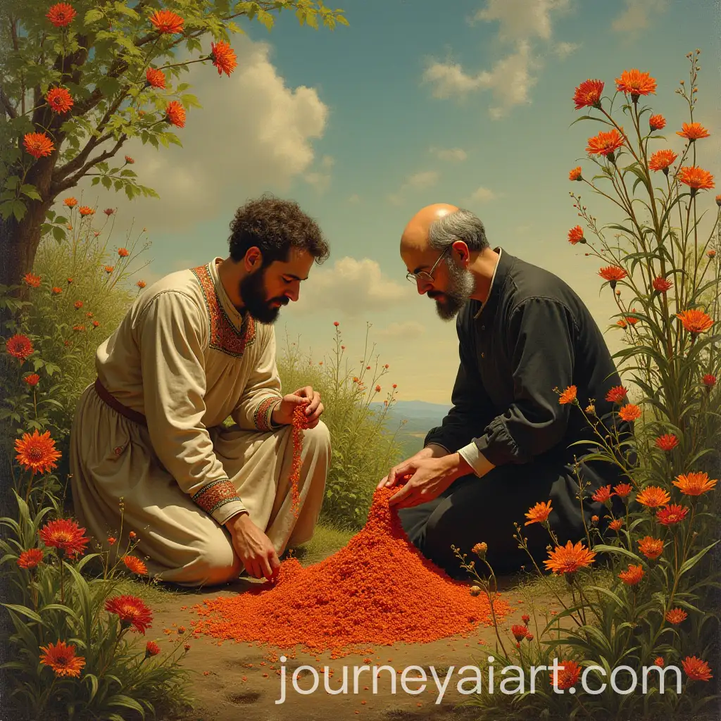 Lily-and-Majnun-Harvesting-Saffron-in-Traditional-Iranian-Art-Style
