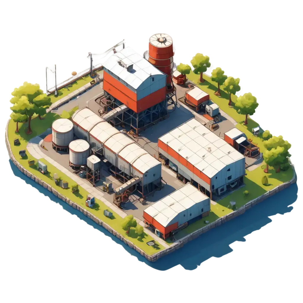 Top-Down-Cartoon-Factory-from-Above-by-Docks-PNG-Image-for-Clear-and-Detailed-Online-Representation