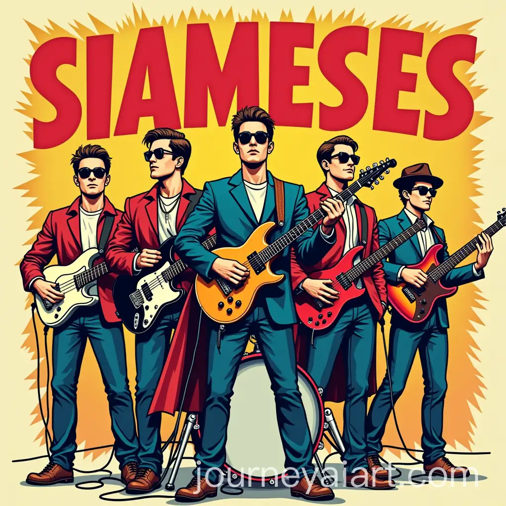 Indie-Rock-Band-SIAMESES-in-SuperheroAI-Art-Prompt-Expansion-Style-with-Dynamic-Comic-Illustration