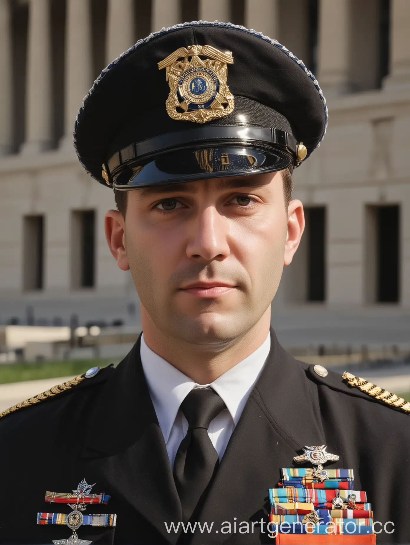 Officer-with-Medals-in-Front-of-Pentagon-Building