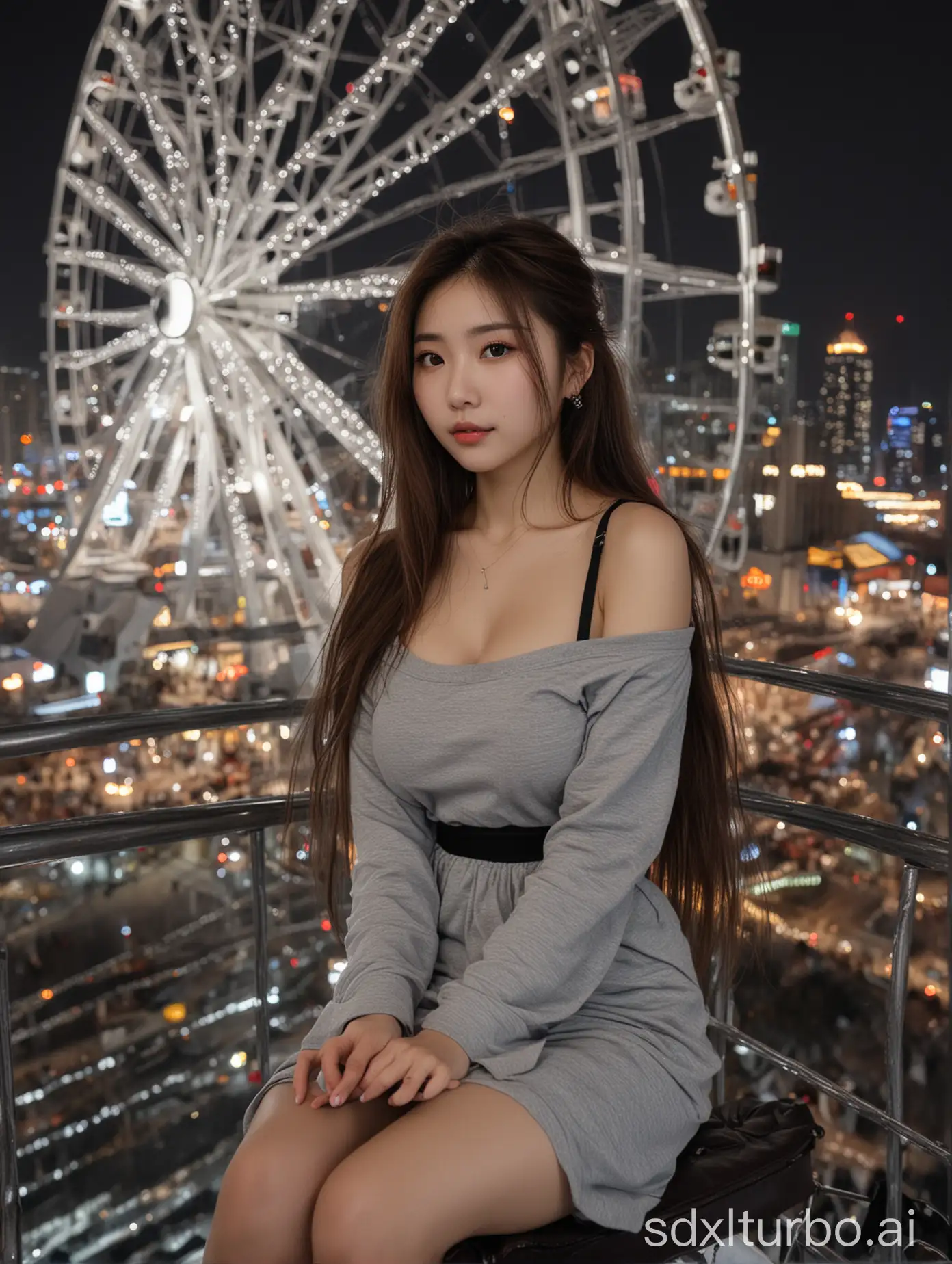 Chinese-Woman-in-Winter-Night-on-Ferris-Wheel-Capturing-the-Scenic-View