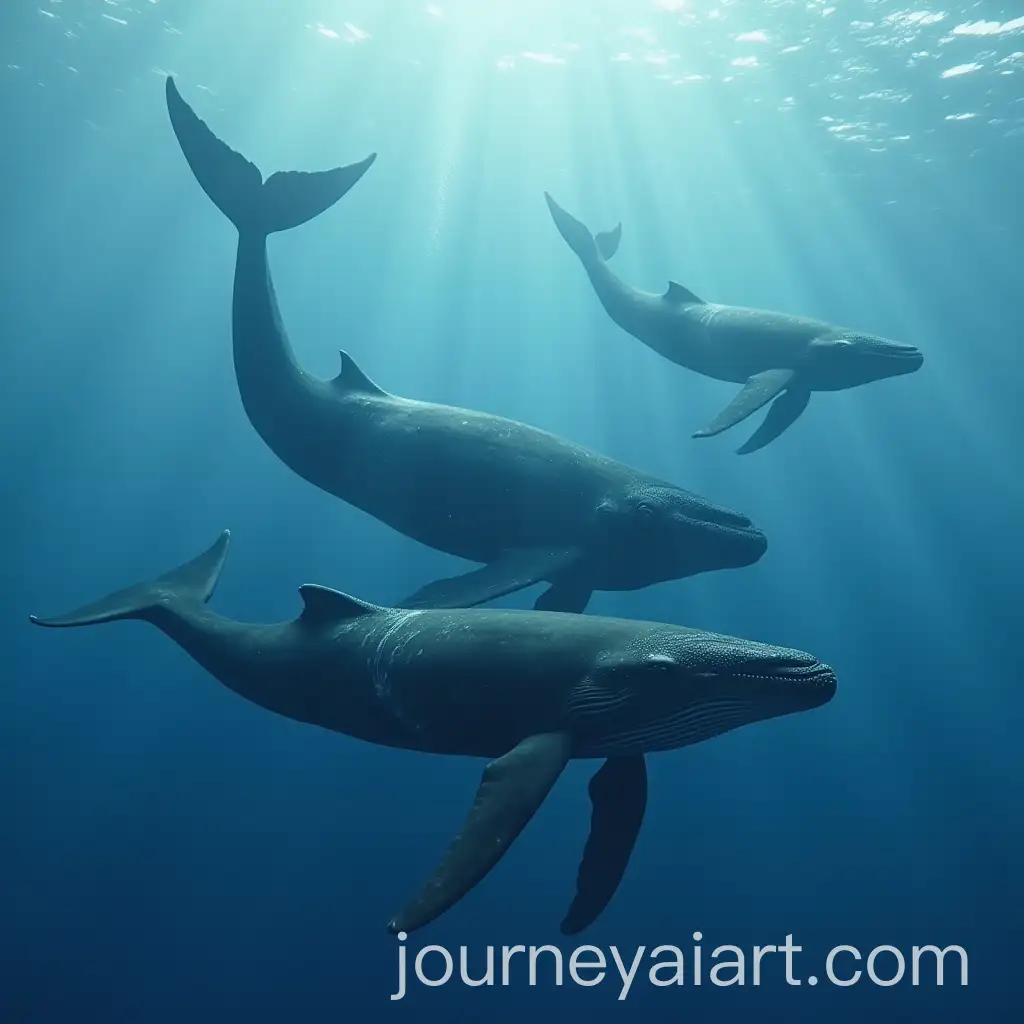 Whale-Family-Swimming-Together-in-Ocean