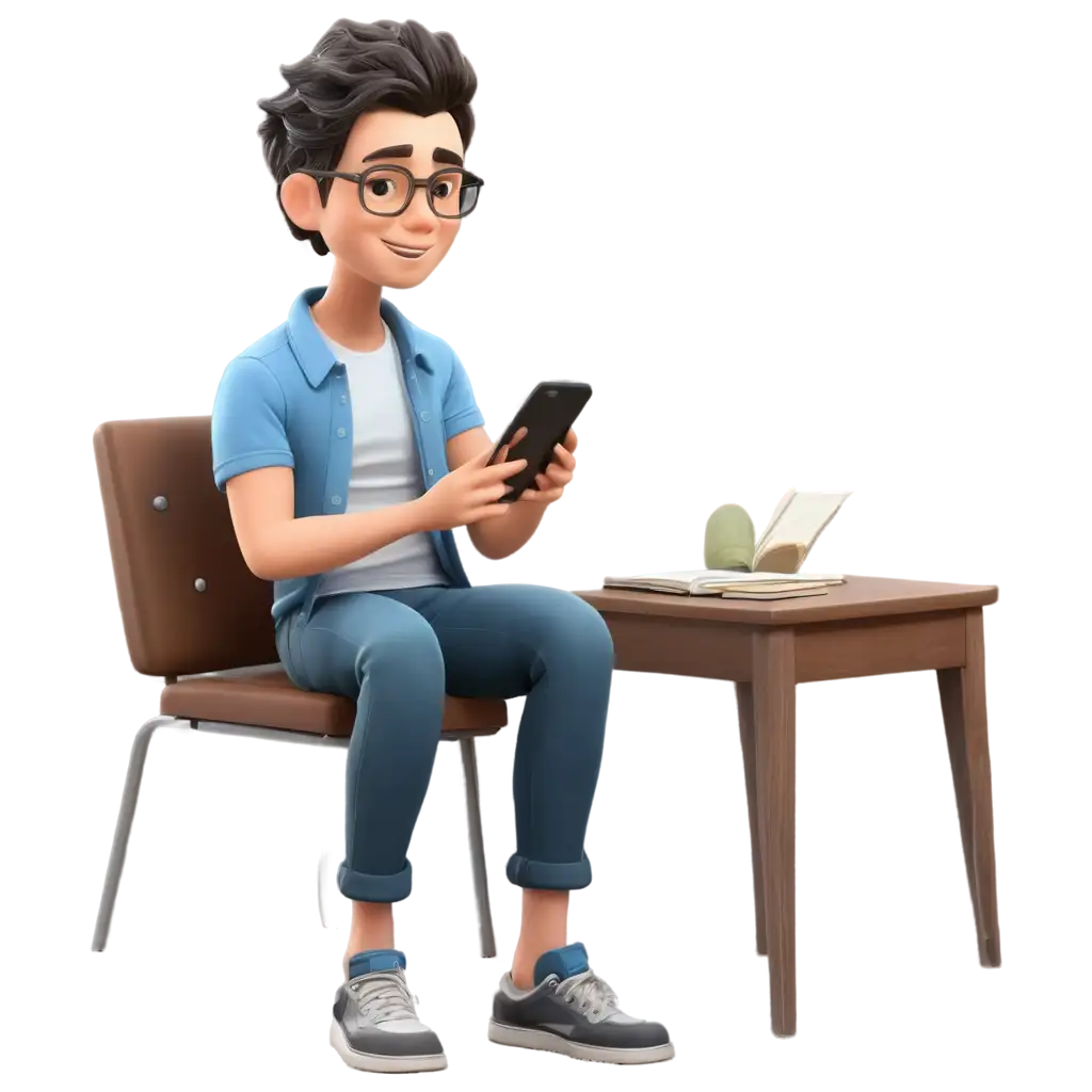 Vector-PNG-Illustration-of-a-Person-Engaged-with-a-Cellphone-in-a-Library