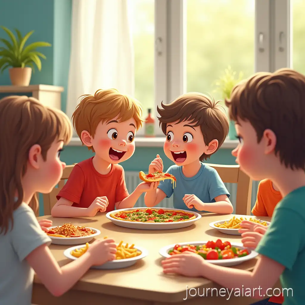 Children-ArChildren-Discussing-Favorite-Foodsguing-Over-Best-Food-at-School-with-Laughter-and-Joy