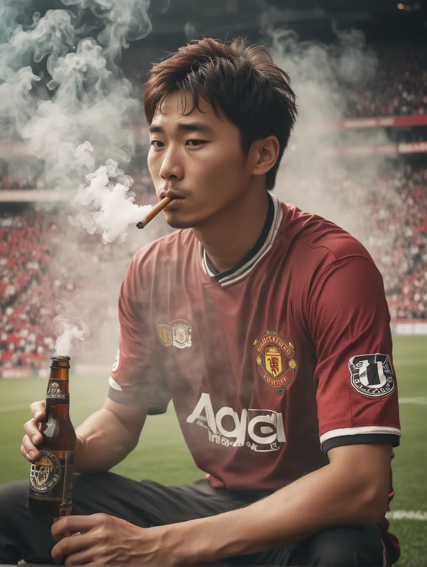 Korean-Man-in-Manchester-United-Jersey-at-Old-Trafford-Stadium