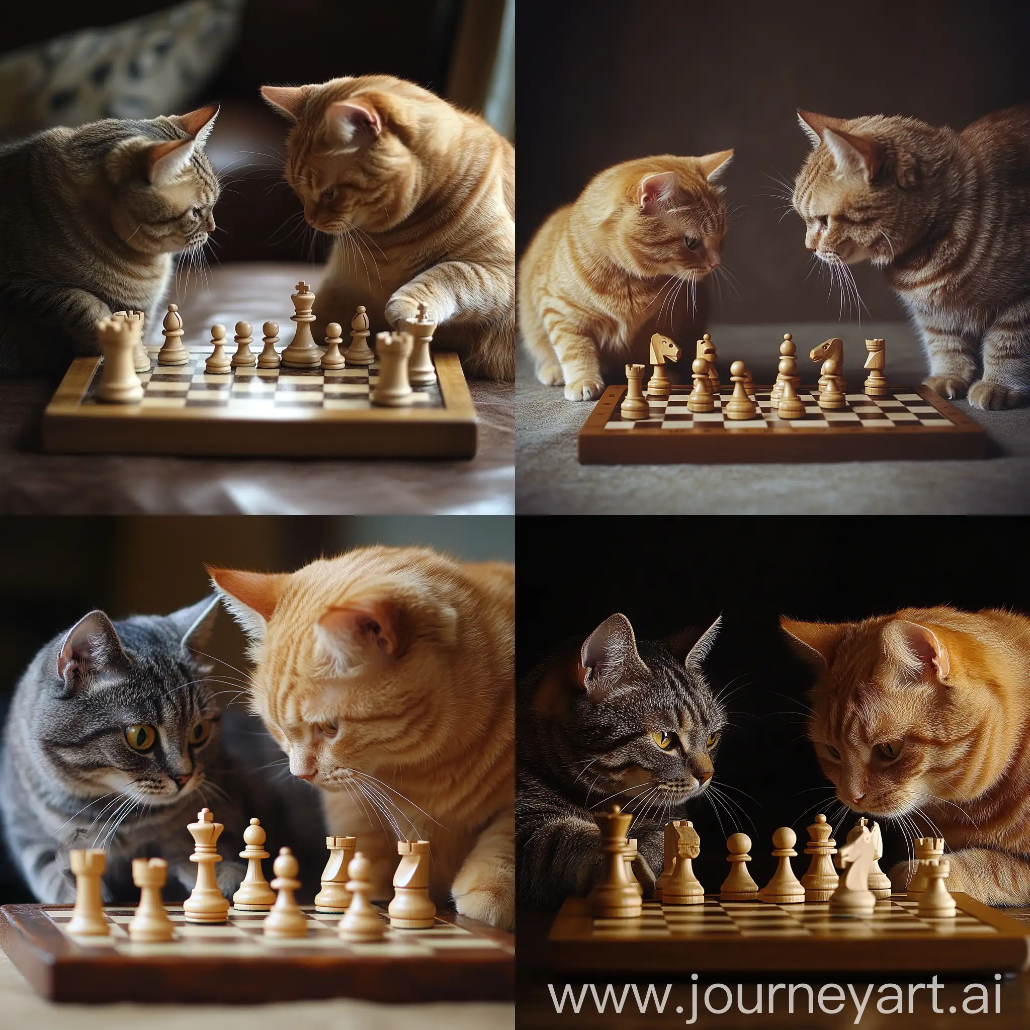 Ginger-Cat-Playing-Chess-with-British-Short-Hair-Cat