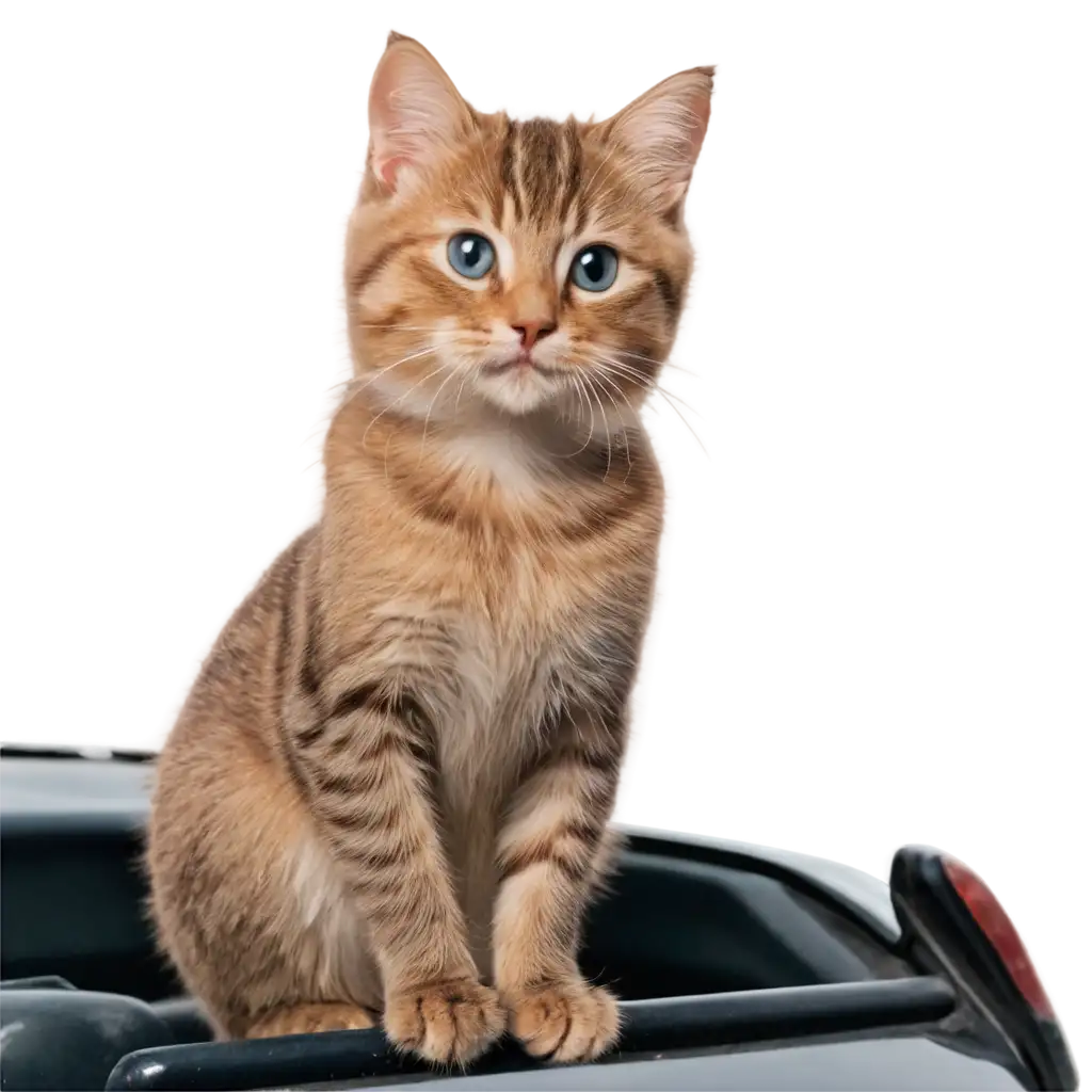 Cute-Kitty-Sitting-on-a-Car-HighQuality-PNG-Image-for-Versatile-Use