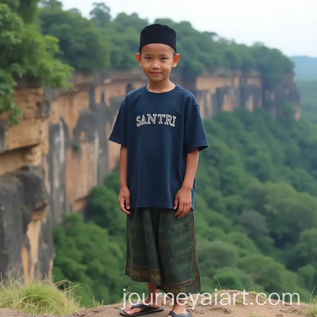 Indonesian-Muslim-Youth-in-Traditional-Attire-on-Cliff-with-Greenery