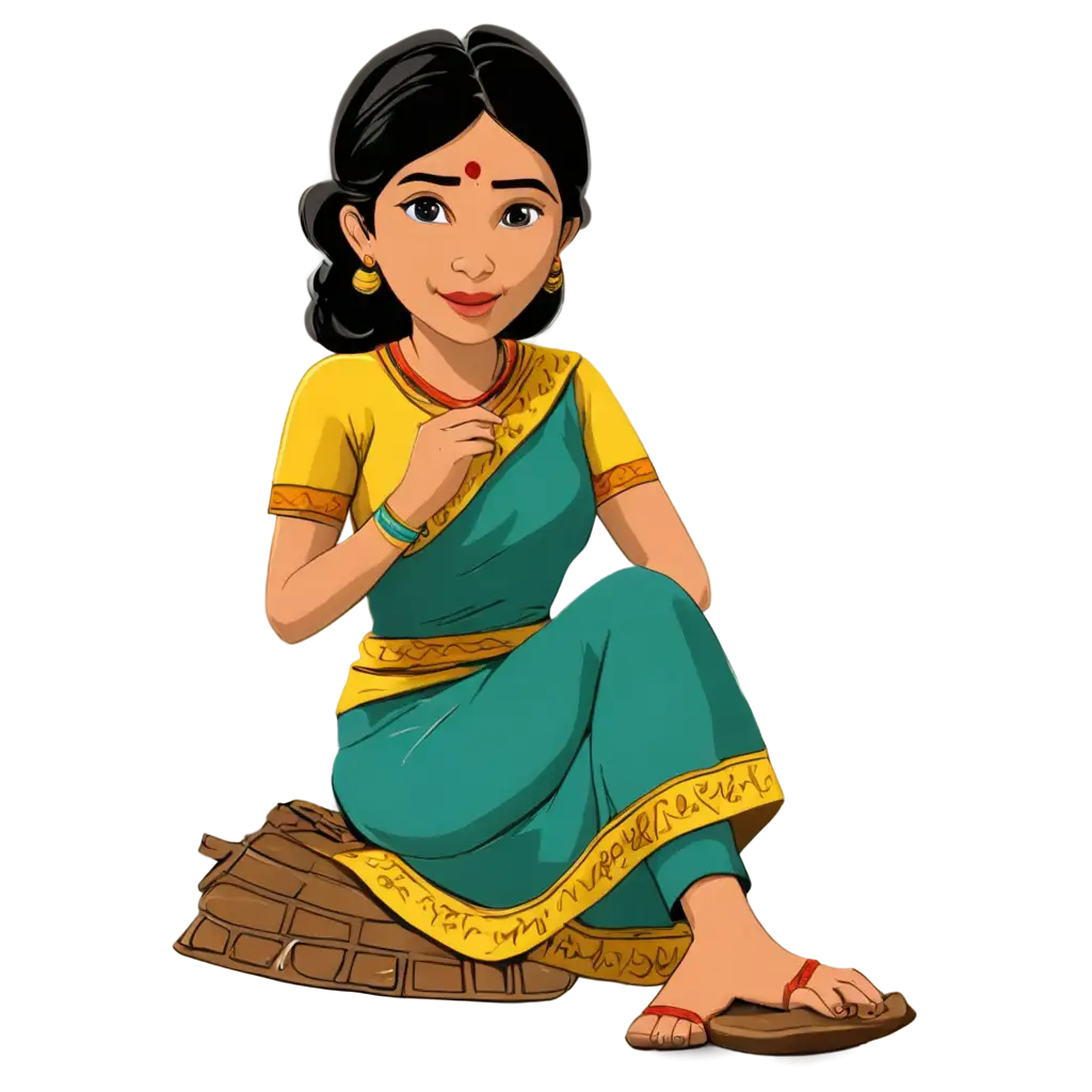 Indian-Village-Lady-Cartoon-PNG-HighQuality-Illustrations-for-Creative-Projects