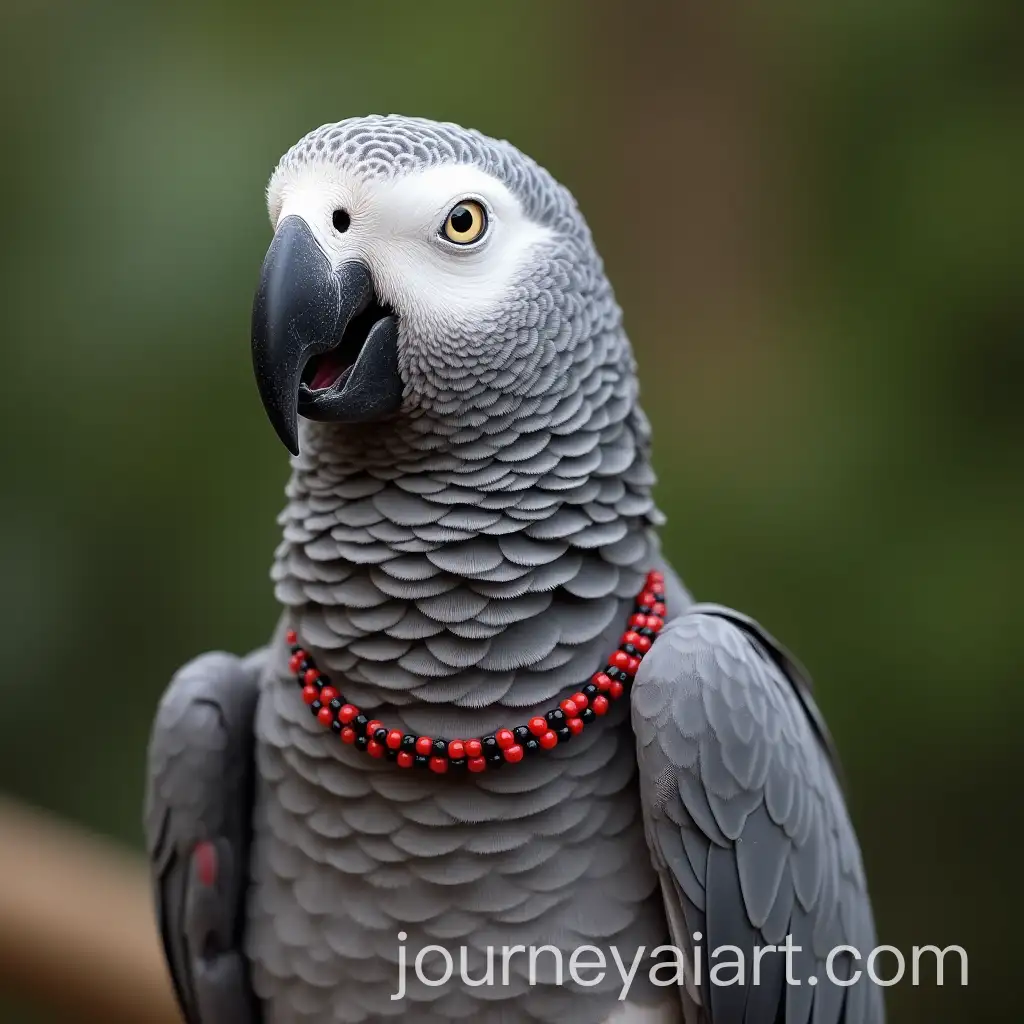 RedTailed-African-Grey-Parrot-with-Beaded-Necklace